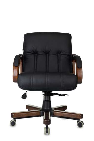 Кресло руководителя Бюрократ T-9932Walnut-Low черный кожа низк.спин. крестов. металл/дерево