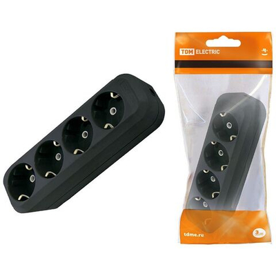 Корпус удлинителя 4 гн, 2 + 3, с/з, 16 А, 250 В, чер, TDM, SQ1806-0114