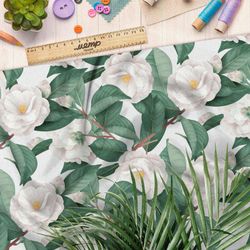 Ткань ниагара белые цветы в листьях