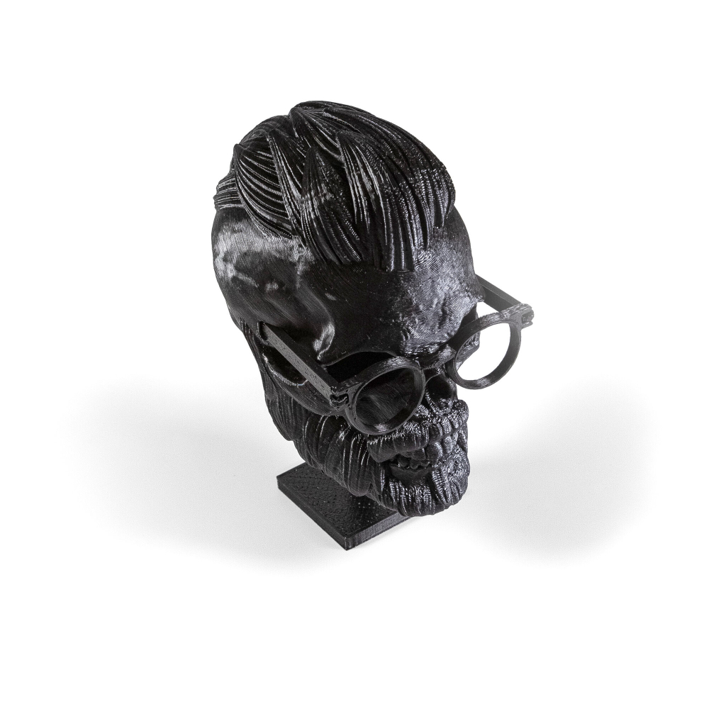 Бородатый череп, барбер в очках, фигурка для декора интерьера, арт-объект, 3D печать, черный, 12 см.