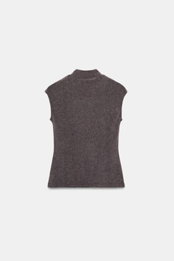 ZARA МЯГКИЙ ТОП С ВЫСОКИМ ВОРОТНИКОМ, КОРИЧНЕВЫЙ МЕЛАНЖ