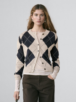 Massimo Dutti Кардиган из смесового хлопка с узором «ромбы», темно-синий