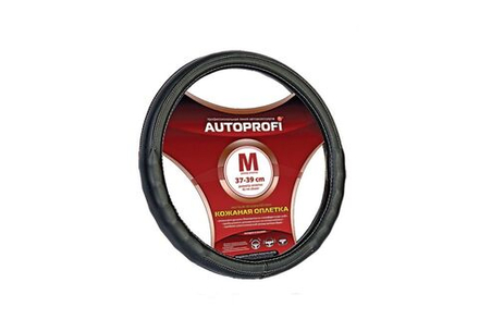 Оплетка руля Autoprofi AP-130 BK (M) черная имитация натуральной кожи ребристые вставки прострочка
