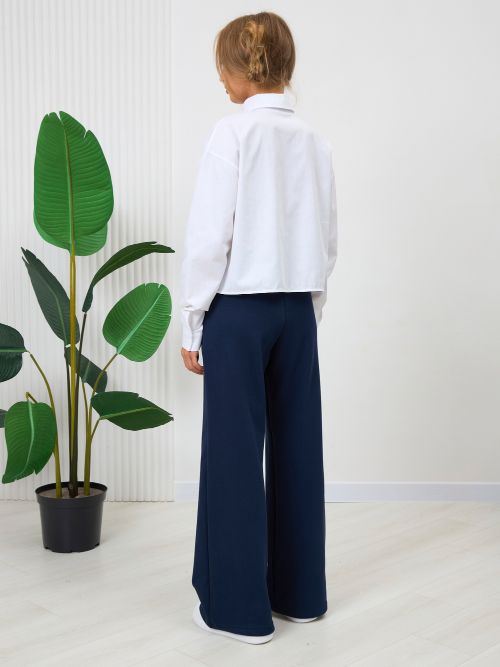 Брюки утепленные для девочки палаццо с ремнем "Fashion" тёмно-синие