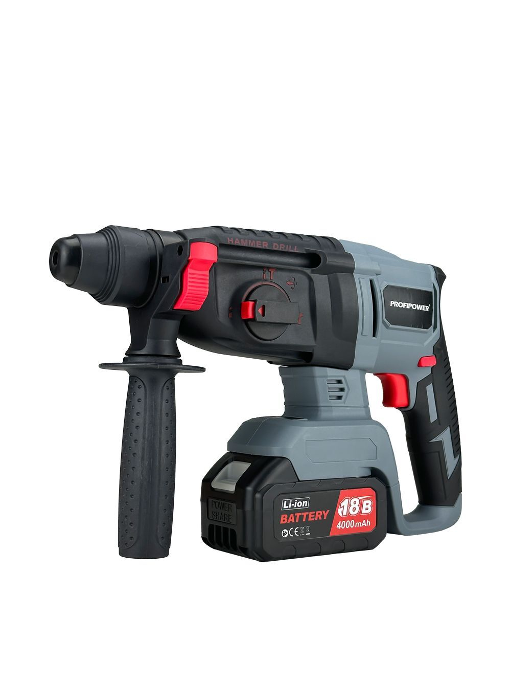 Аккумуляторный беcщеточный перфоратор PROFIPOWER MKDHR-18V (18В,Li-ion-1шт, 4.0Ач, 1,9Дж, 3 режима,буры-3шт, З/У, в кейсе)