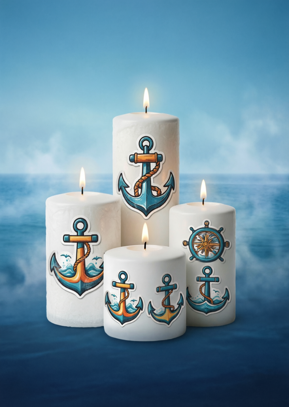 Трансфер переводной - декаль для свечей и гипса морская тематика 007 А5