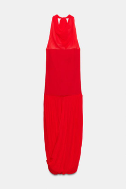 ZARA ПЛАТЬЕ ХАЛТЕР С ОБЪЕМНОЙ ЮБКОЙ, ЯРКО-КРАСНЫЙ