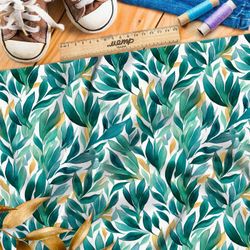 Ткань премиум мембрана зеленые акварельные листья