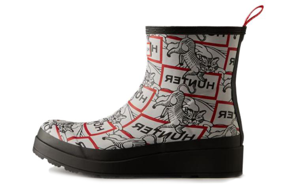 HUNTER Waterproof Rain Boots Women"s Black White Crackle