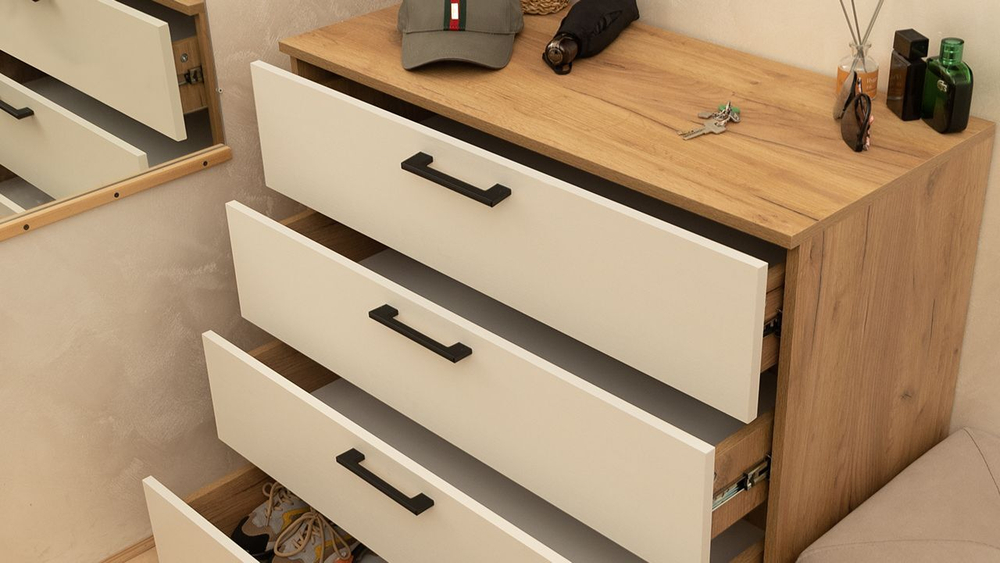 Комод для одежды с ящиками Дуб Крафт золотой/Серый графит 4 ящика 92х41х84 см