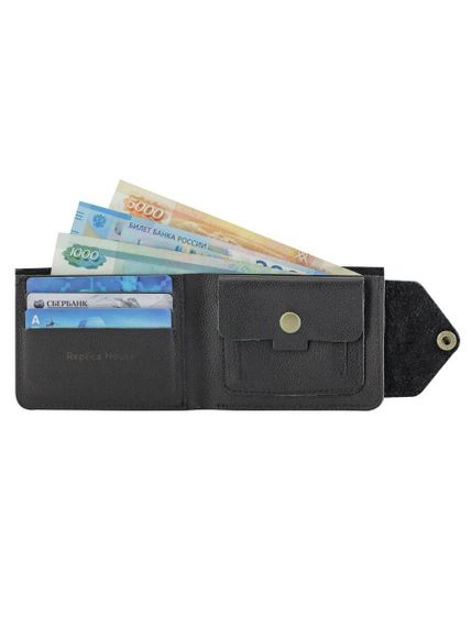 Фото компактного портмоне Классическое из черной кожи, с наполнением.