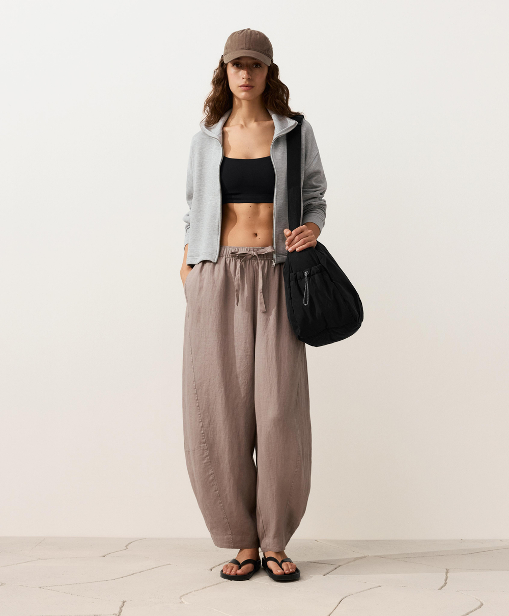 OYSHO Брюки-баллоны из 100% льна, серо-коричневый
