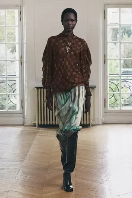 ZARA ЮБКА МИДИ С ПРИНТОМ — ZW COLLECTION, КОРИЧНЕВЫЙ