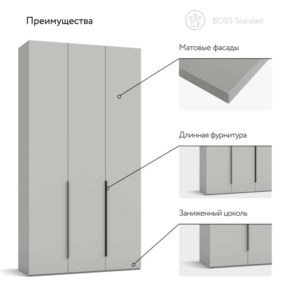 Шкаф BOSS STANDART 120 - 3Д Шиншилла серая