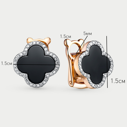 Серьги женские золотые с ониксом и фианитами