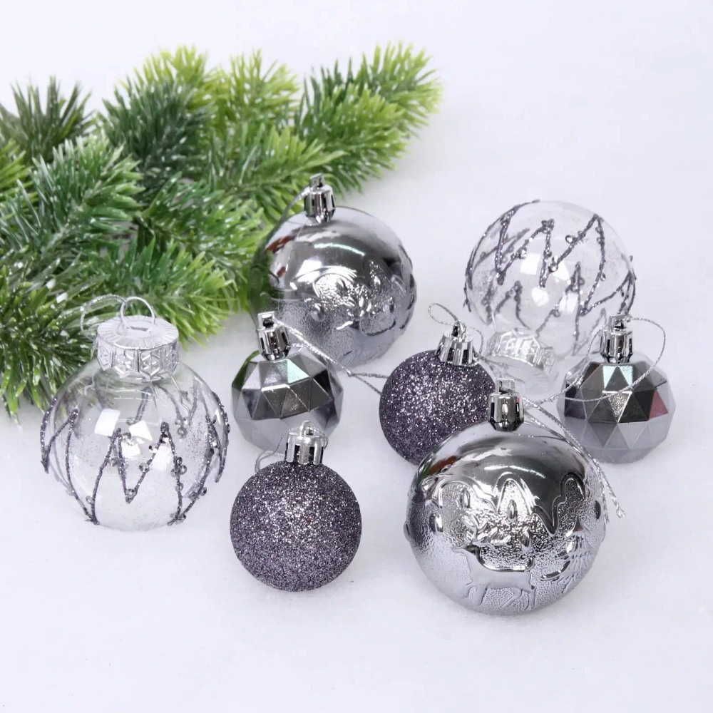 Набор шаров «Winter magic» 6 см + 4 см (24 предмета), Графит