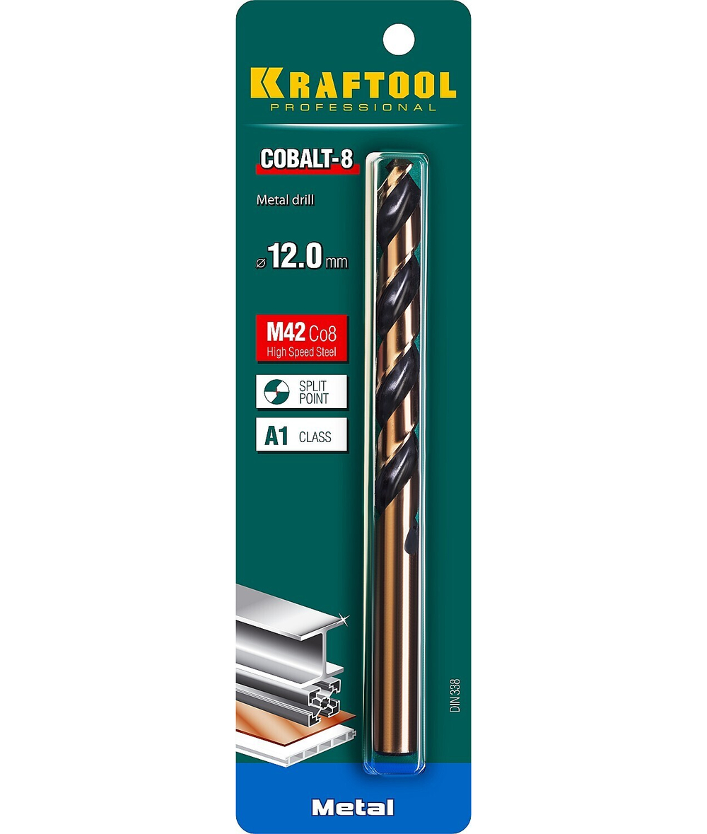 KRAFTOOL Cobalt, 12.0 х 151 мм, сталь М42, HSS-Co(8%), сверло по металлу (29656-12)
