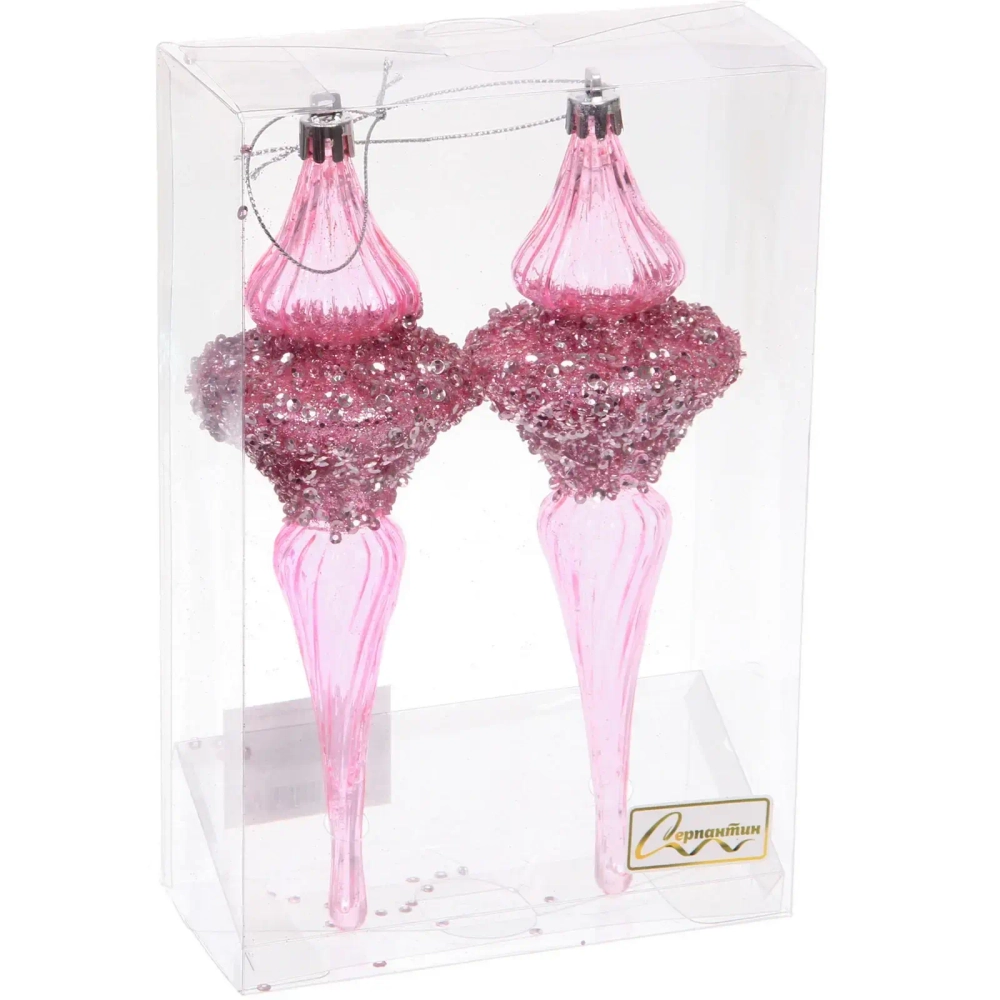 Елочные украшения «Сияние» 6*6*19.5 см (набор 2 шт), Розовый