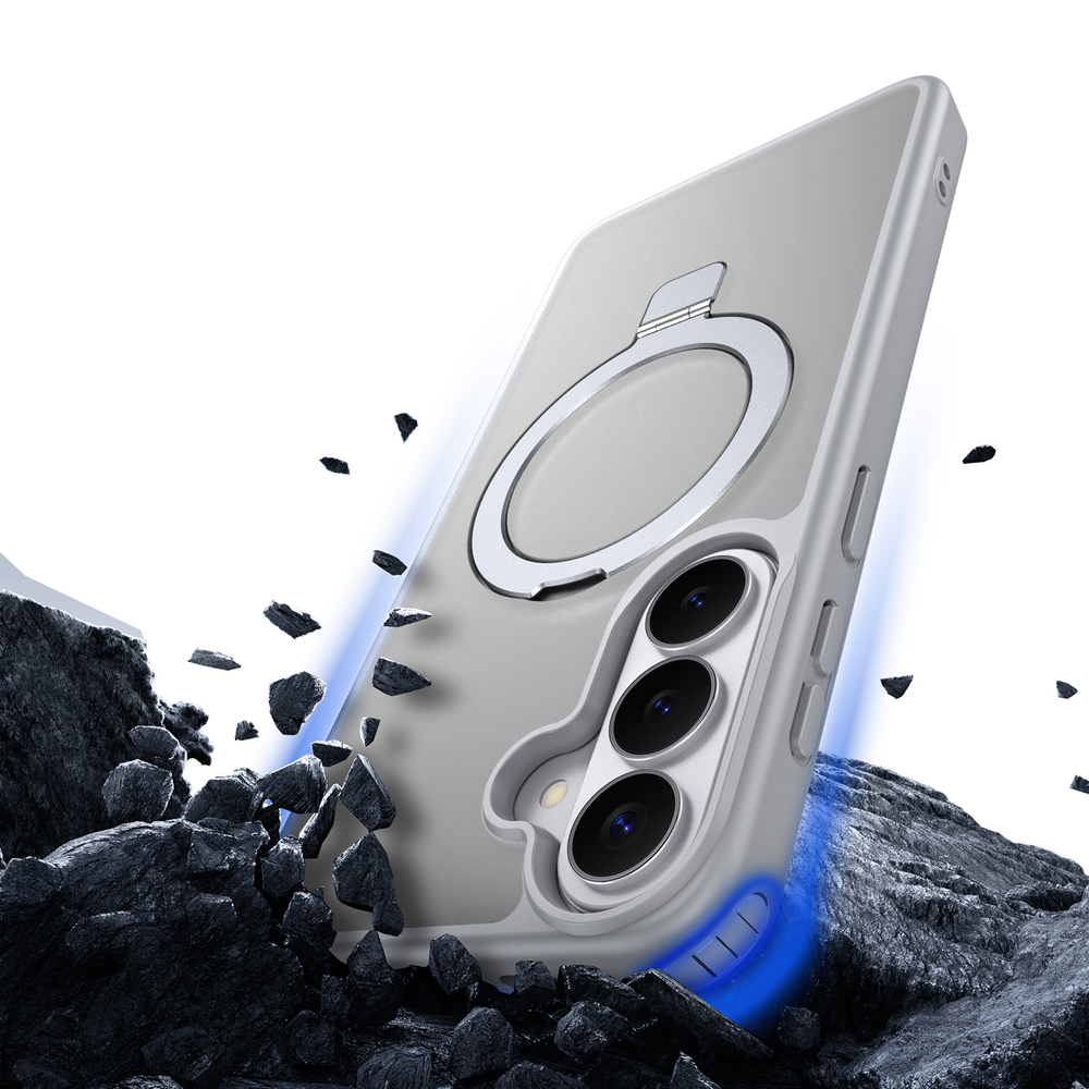 Матовый чехол серого цвета с MagSafe для Samsung Galaxy S26, серия Yind Series Case от Dux Ducis (версия с магнитной откидной подставкой)