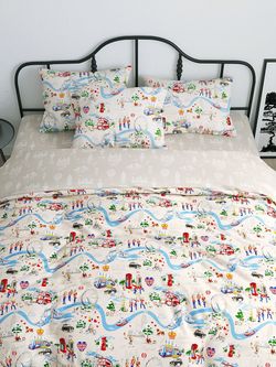 Постельное белье Сказка "Лондон беж/Туманный альбион" евро Наволочка 50х70 см 2 шт Простынь на резинке 180х200 см Пододеяльник 200х215 см, перкаль