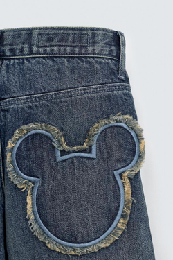 ZARA Х DISNEY ДЖИНСЫ WIDE FIT С СИЛУЭТОМ МИККИ, СИНИЙ