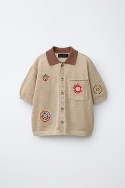 ZARA РУБАШКА С ВЫШИВКОЙ, БЕЖЕВЫЙ