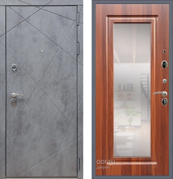 Входная металлическая дверь с зеркалом RеX (РЕКС) 13 Бетон темный / зеркало ФЛЗ-120 Итальянский орех 16мм