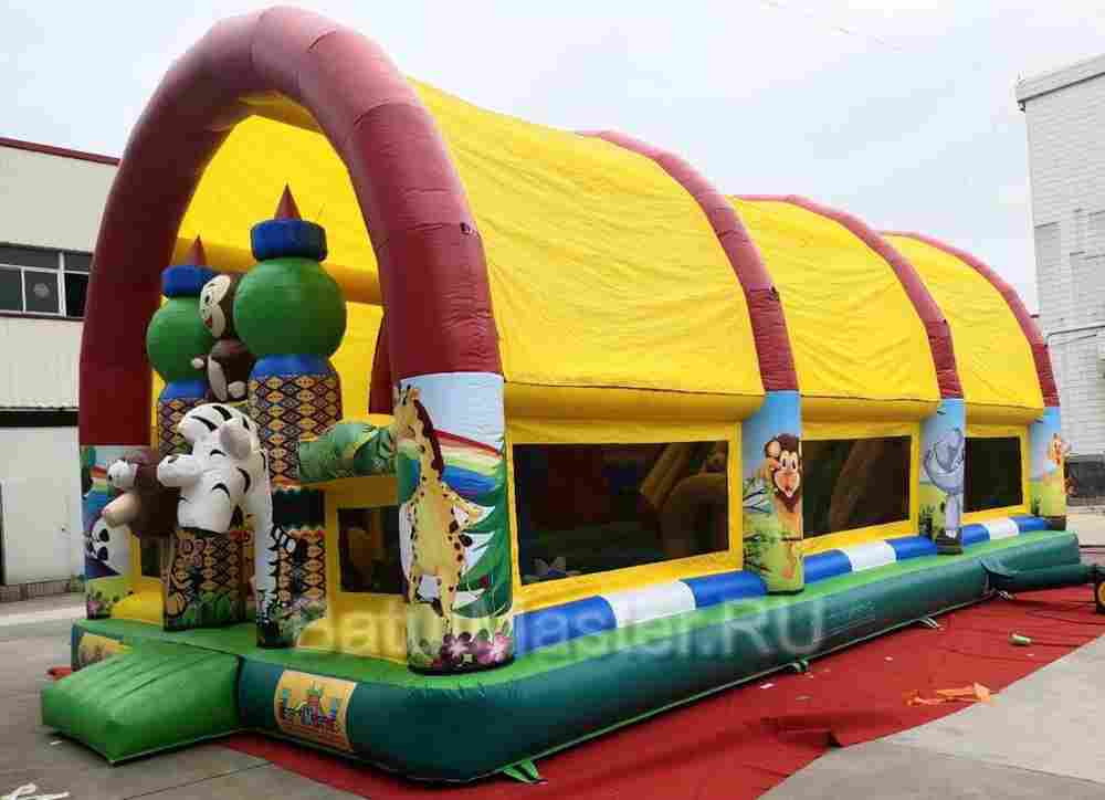 Коммерческий надувной батут "Мульти зверята" с крышей, 10*6*6 м