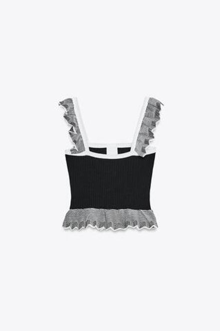 ZARA ТРИКОТАЖНЫЙ ТОП В РУБЧИК, ЧЕРНЫЙ/БЕЛЫЙ