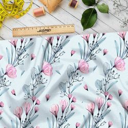 Ткань ниагара веточки магнолии с цветами