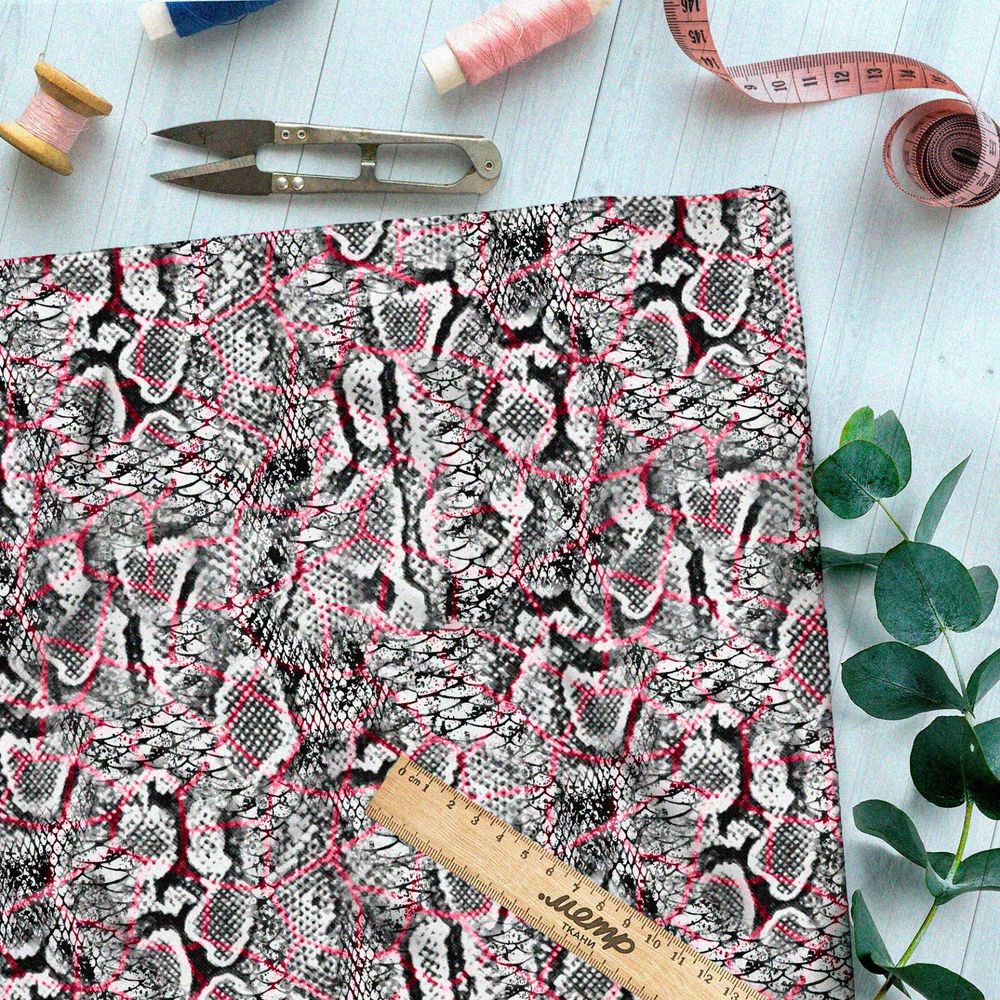 Ткань шелк Армани чёрно-белая чешуя змеи в разводах