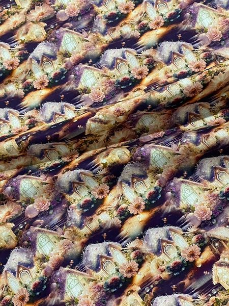 МАЛЕНЬКИЕ ДОМИКИ НА ФИОЛЕТОВОМ, ФЭНТЕЗИ,  100% хлопок Handmade Fabrics 6