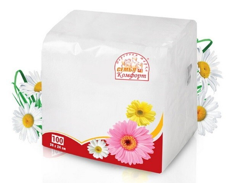 Салфетки бумажные СЕМЬЯ И КОМФОРТ, 24*24см, белые, 100л/упак, 48упак/кор
