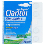 Claritin, Non-Drowsy, лоратадин, жевательные таблетки, со вкусом мяты, 10 мг, 24 жевательные таблетки
