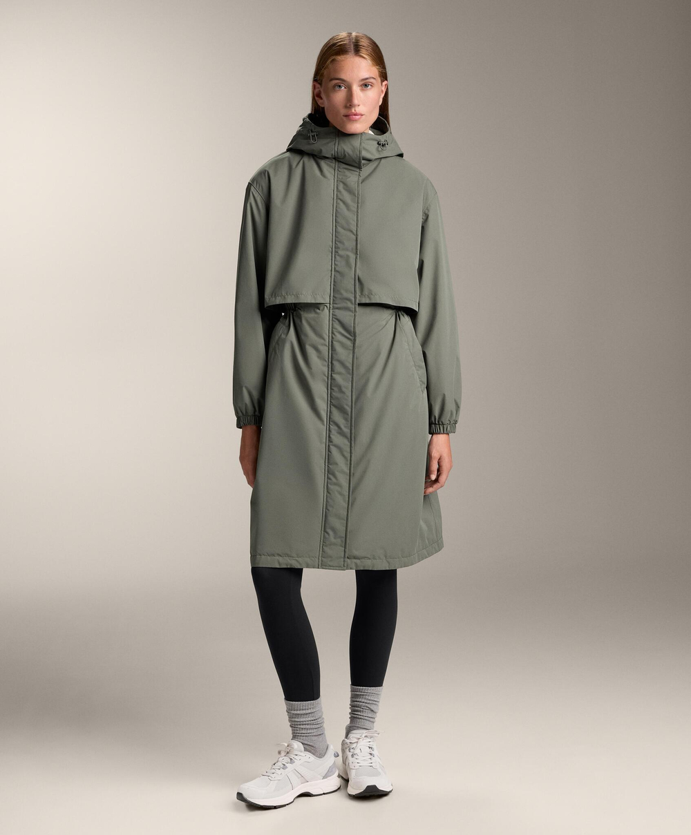 Oysho Водонепроницаемый длинный плащ с подкладкой FELLEX® AEROGEL 10K, темный хаки