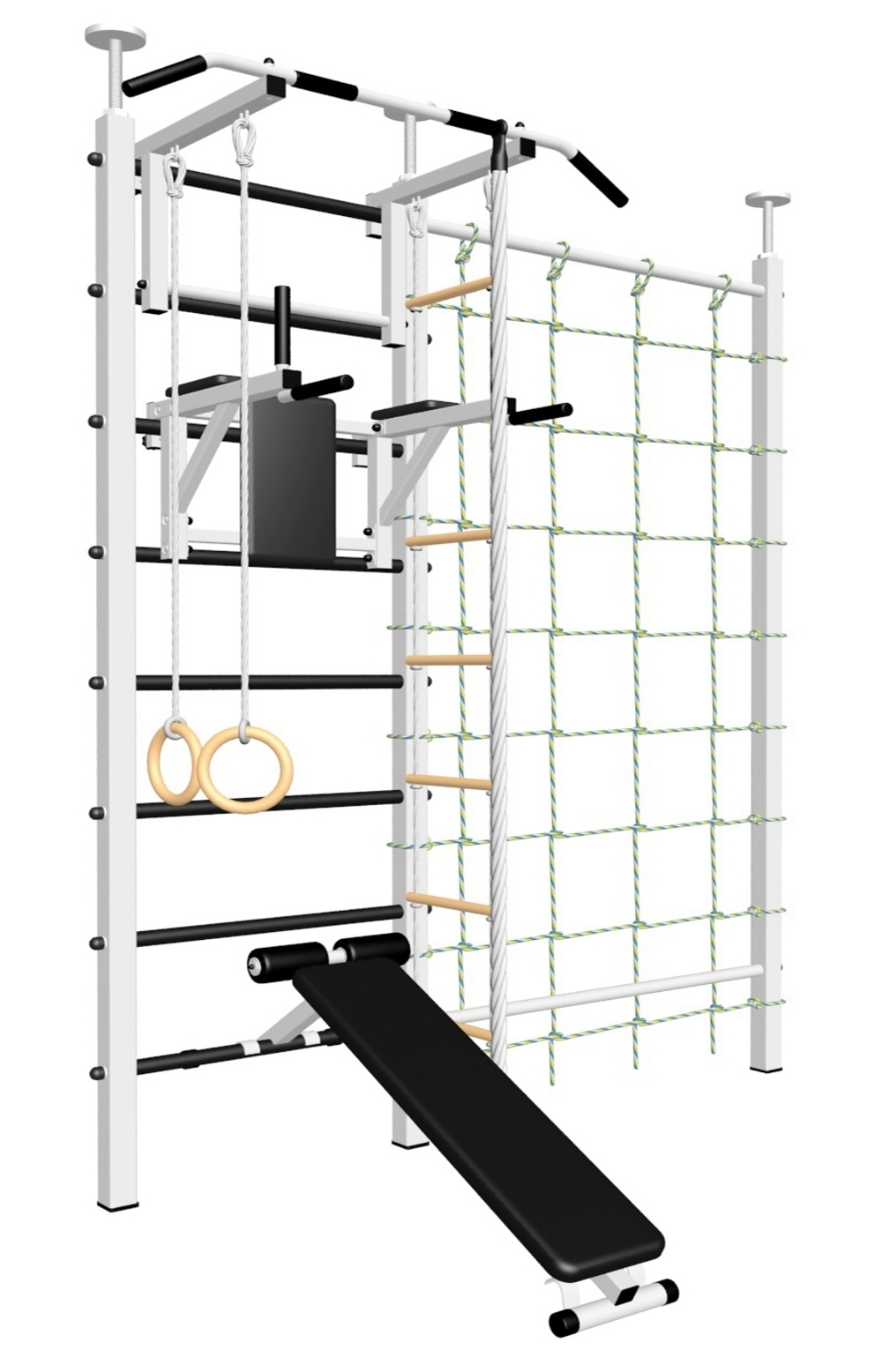 Шведская стенка Sv Sport враспор (Турник стандарт/Брусья/Скамья/Канат/Kольца/Лестница/Канатный лаз/Сетка)