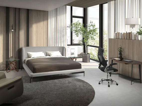 Кровать 7156/GC2123 серая ткань / кожа для матраса 180 x 200 cm.)