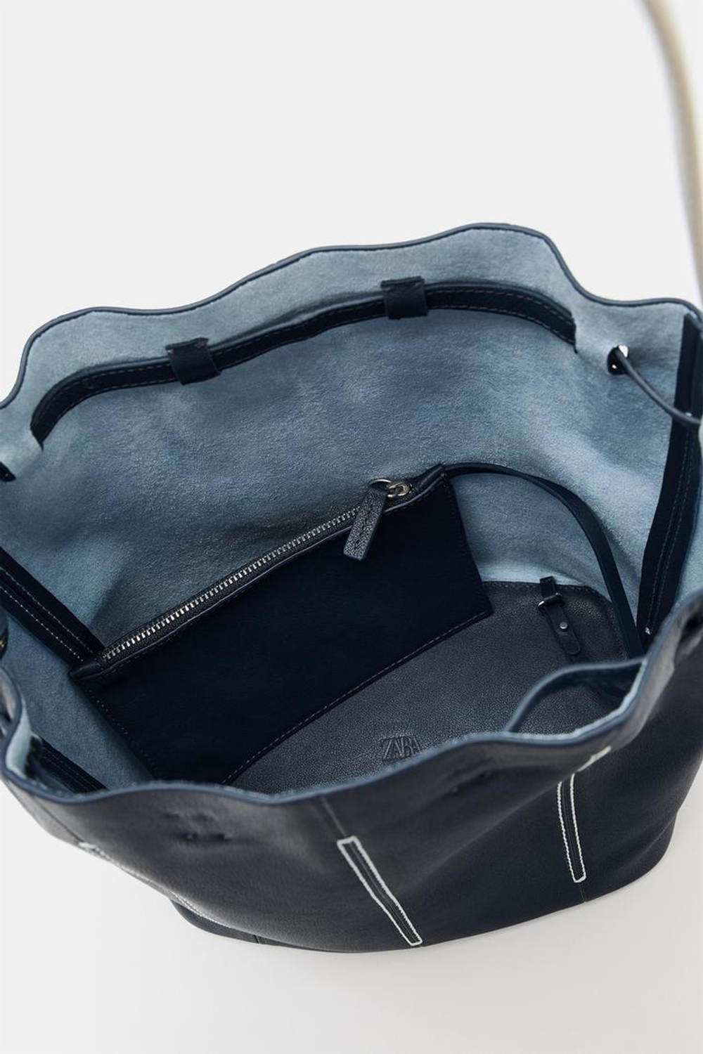 ZARA КОМБИНИРОВАННАЯ КОЖАНАЯ СУМКА, МОРСКОЙ СИНИЙ