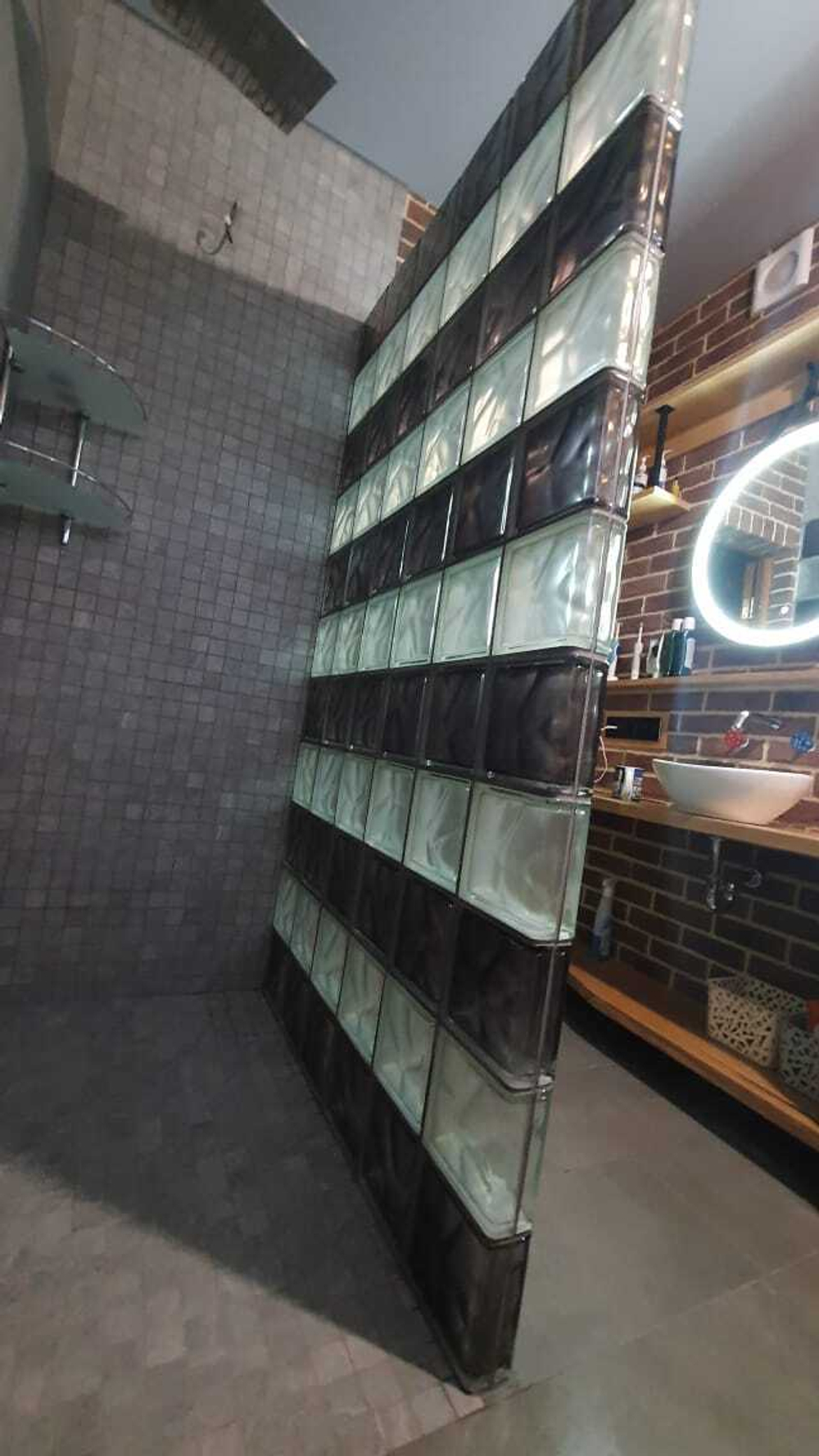 Стеклоблок перламутровый золотой волна Vitrablok 19х19x8