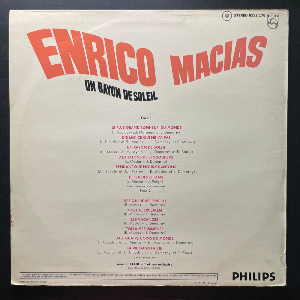 Enrico Macias ‎– Un Rayon De Soleil (Франция 1968г.)