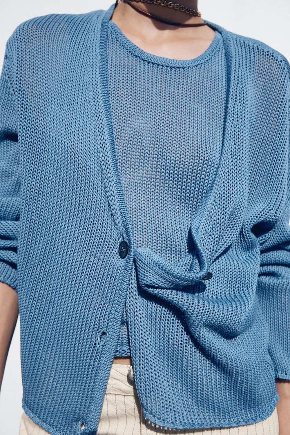 ZARA КАРДИГАН ИЗ 100% ХЛОПКА, СИНИЙ