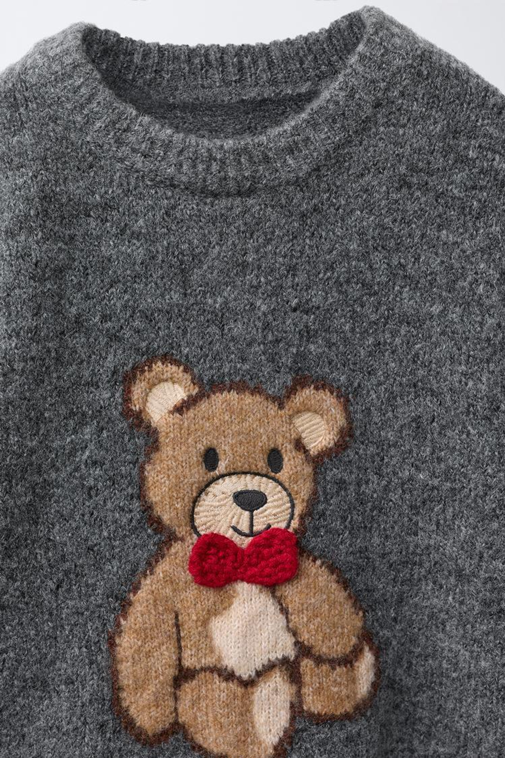 ZARA ВЯЗАНЫЙ ДЖЕМПЕР С МЕДВЕДЕМ, СЕРЫЙ МЕЛАНЖ