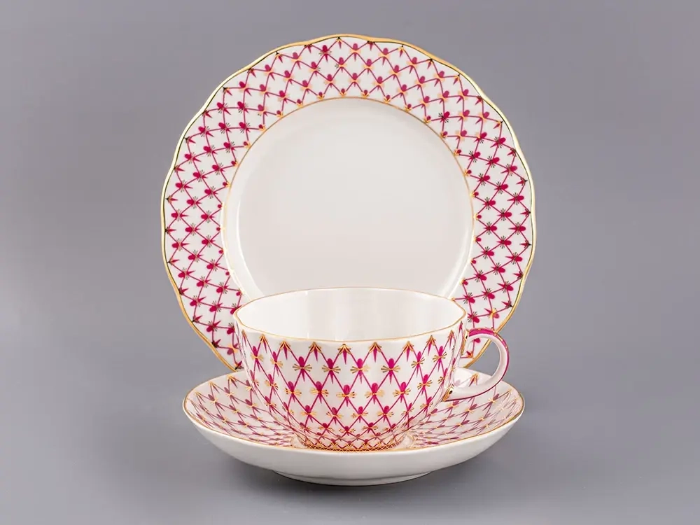 Трехпредметный комплект чайный форма Тюльпан рисунок Сетка-Блюз 2 арт. 81.24813.00.1