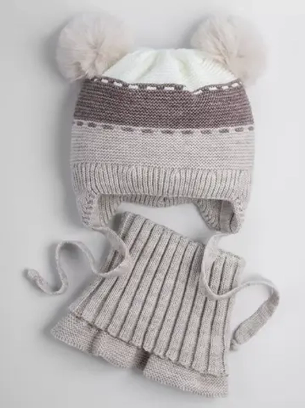 Шапка зимняя вязаная детская с манишкой