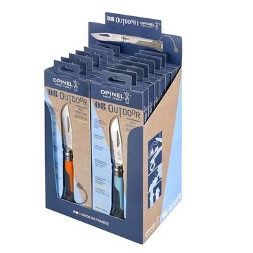 Складной нож Набор-дисплей Opinel, 14 ей №8 Outdoor Earth из нержав стали, 7 синих + 7 оранжевых c клинком из стали Sandvik™ 12С27, рукоять Полиформальдегид POM (пластик)