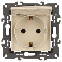 14-2103-02 ЭРА Розетка 2P+E Schuko со шторками с крышкой, 16A-250В, IP20, Эра Elegance, сл.кость | Elegance Слоновая кость