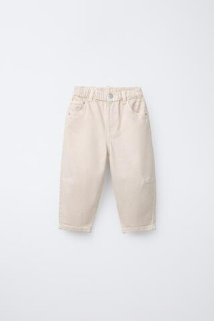 ZARA БРЮКИ BAGGY ИЗ ТВИЛА, СЛОНОВАЯ КОСТЬ