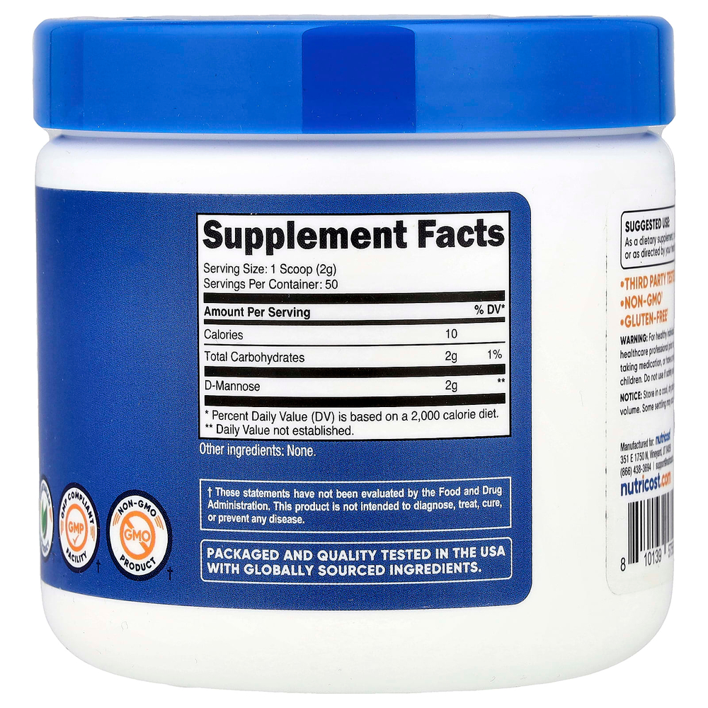 Nutricost, D-манноза, без добавок, 100 г (3,6 унции)