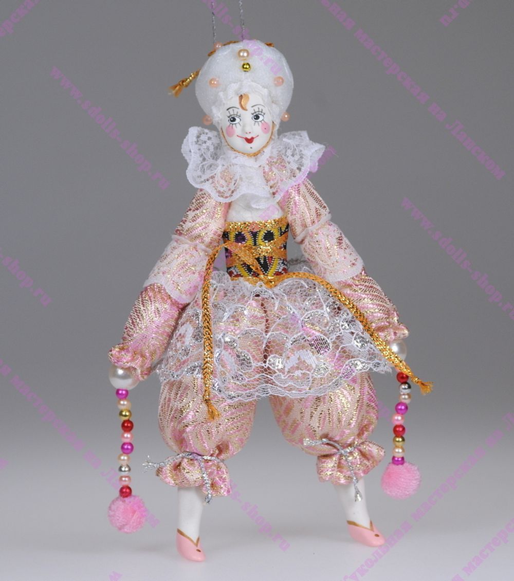 Ёлочная игрушка Клоунесса розовая в белом парике