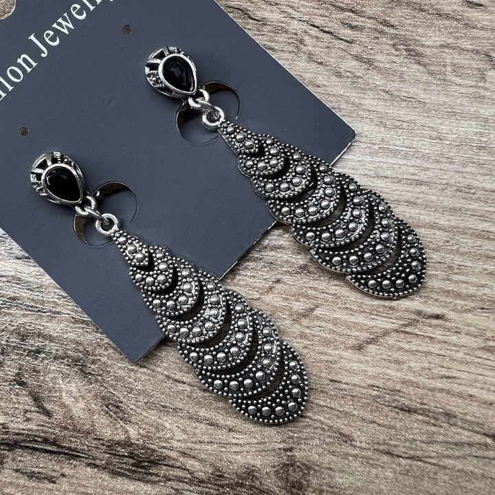 Клипсы Bohemia Перья павлина металл античный серебристый